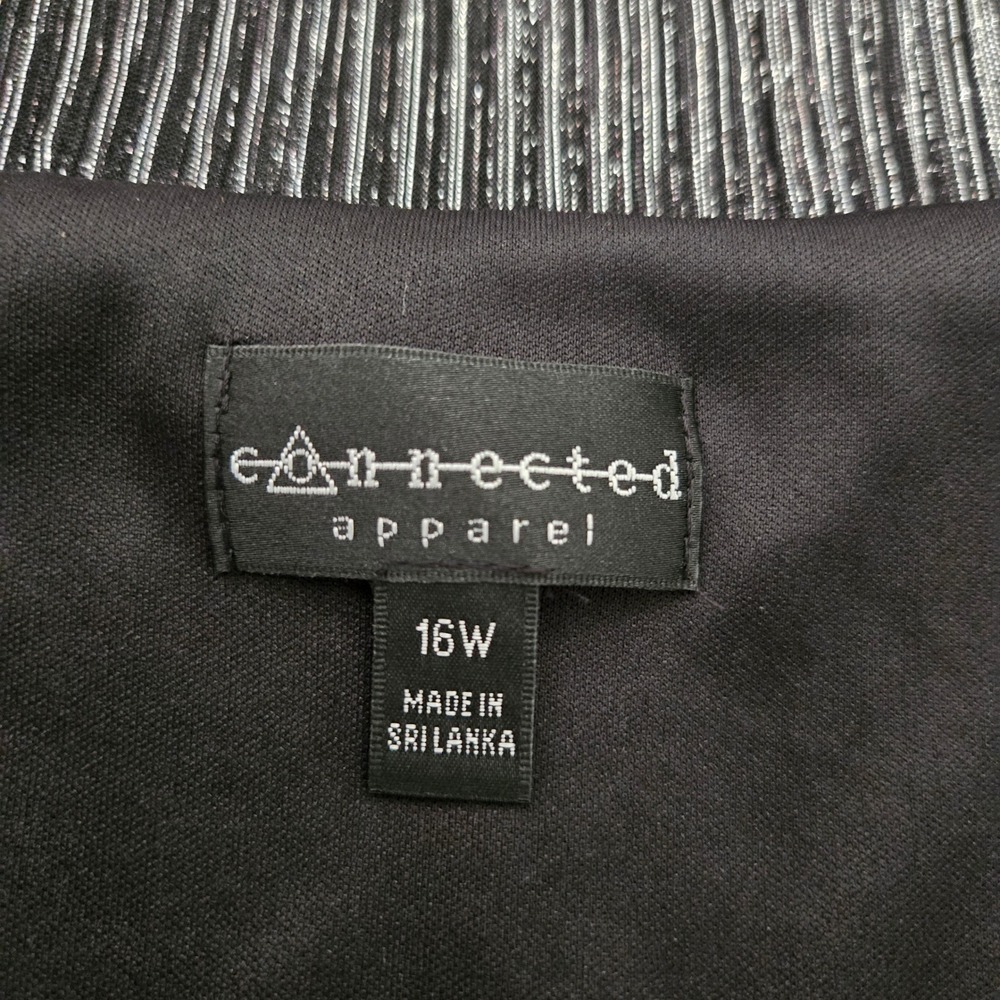 Connected Apparel Women Black Silver Metallic Tiered Plissé Cocktail Dress 16W - Picture 14 of 15